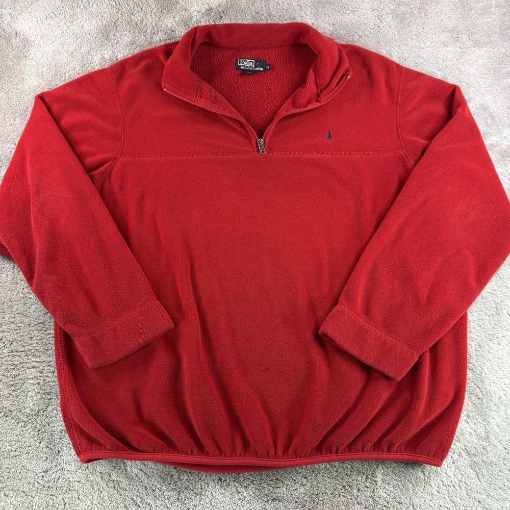 Vintage Polo Ralph Lauren Sweatshirt Men's 2XL Red Fleece 1/4 Zip Made USA 90s